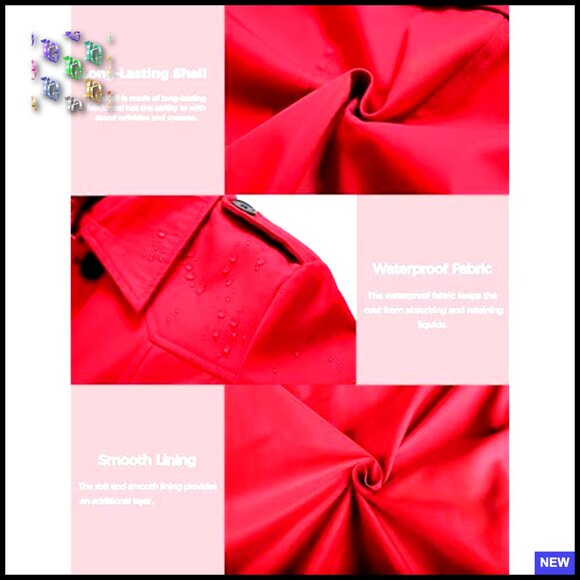 Waterproof Trench Coat Classic Lapel Double Breasted Belted Outerwear Elegant - Picture 6 of 7